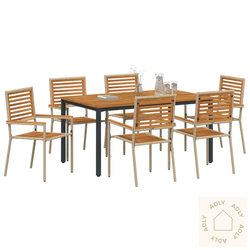 7-Delt Hage Spisegruppe Beige Poly Rattan Akasie