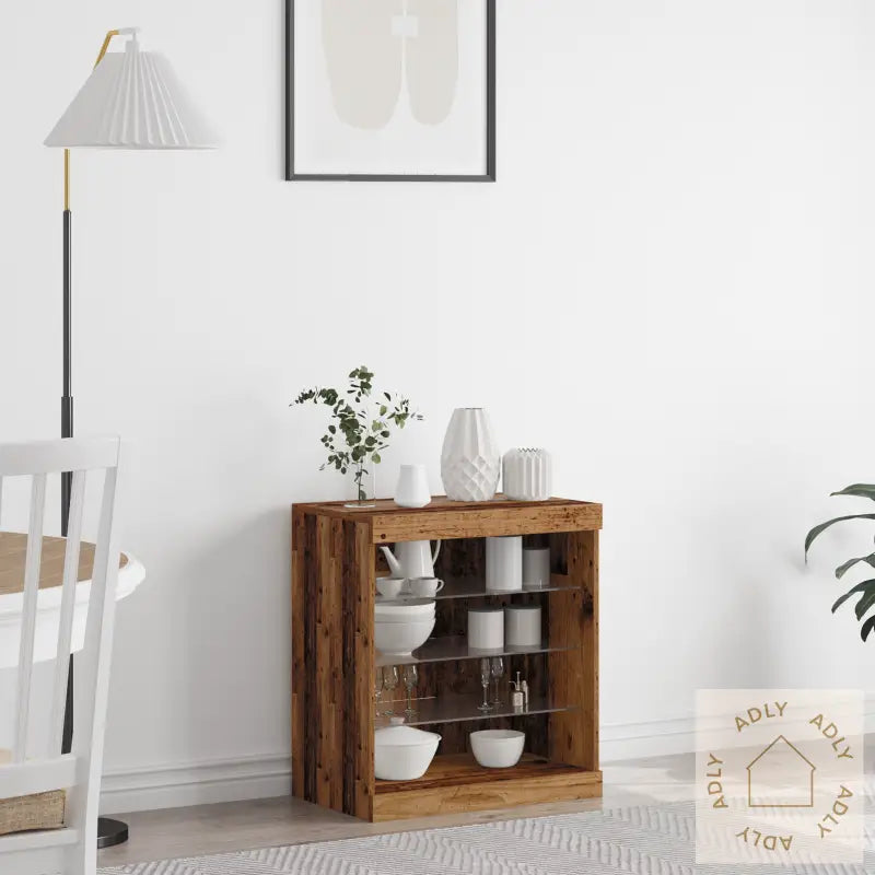 Sideboard Med Led-Lys, Gamle Tre 60,5X37X67 Cm