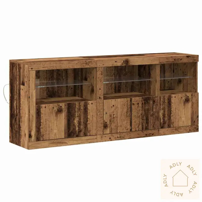 Sideboard Med Led-Lamper Gammelt Tre 162X37X67 Cm Konstruert Tre