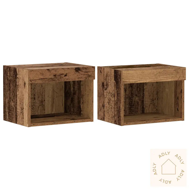 Veggskap Med Led-Lamper 2 Stk Gammelt Tre 40X30X30 Cm