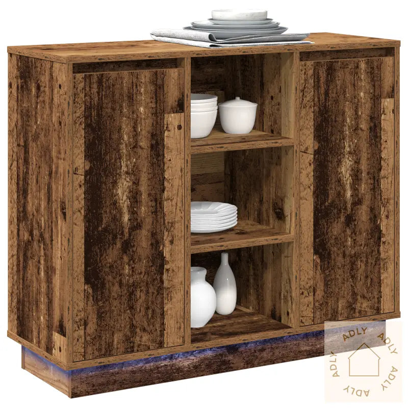 Sideboard Med Led Gamelt Tre 90X32X75 Cm Konstruert Tre