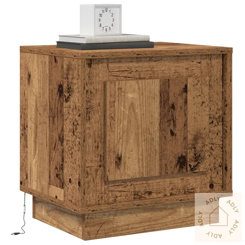 Nattbord Med Led-Lamper Gammelt Tre 44X34,5X45 Cm