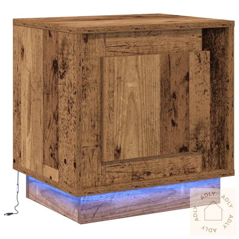 Nattbord Med Led-Lamper Gammelt Tre 44X34,5X45 Cm