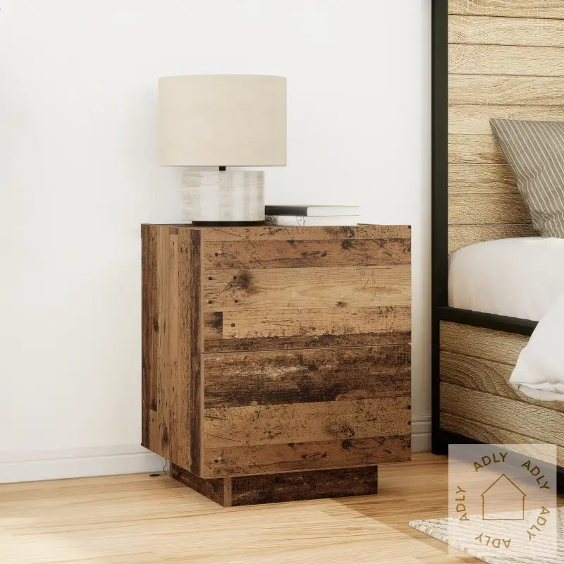 Nattbord Med Led-Lamper Gamle Tre 45X40X55 Cm