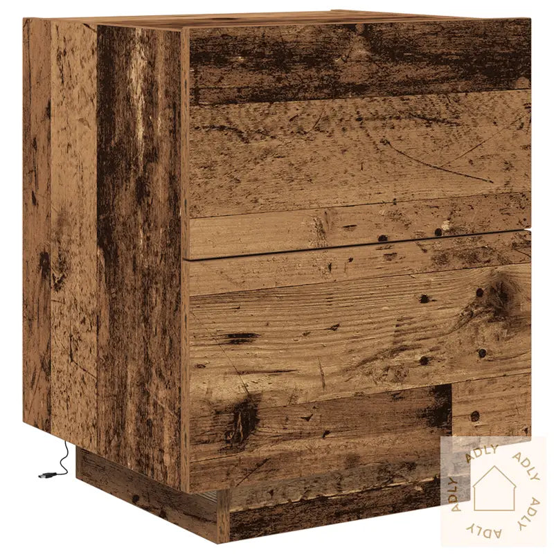 Nattbord Med Led-Lamper Gamle Tre 45X40X55 Cm