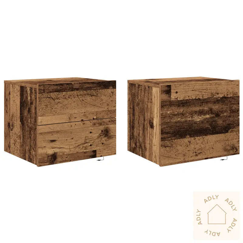 Nattbord Med Led-Lamper 2 Stk Veggmontert Gamle Tre