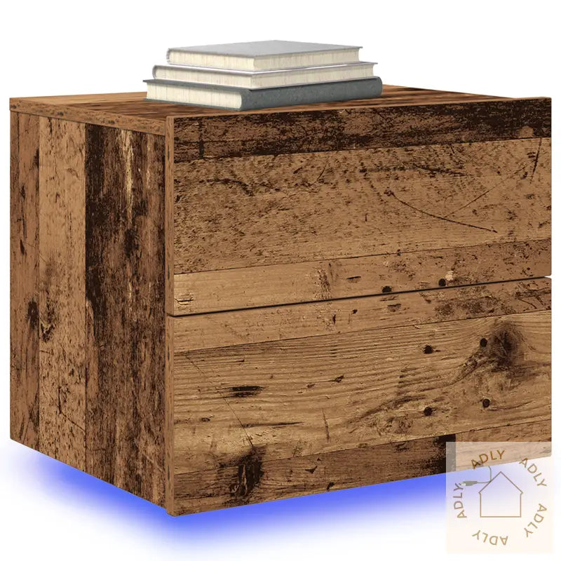 Nattbord Med Led-Lamper 2 Stk Veggmontert Gamle Tre