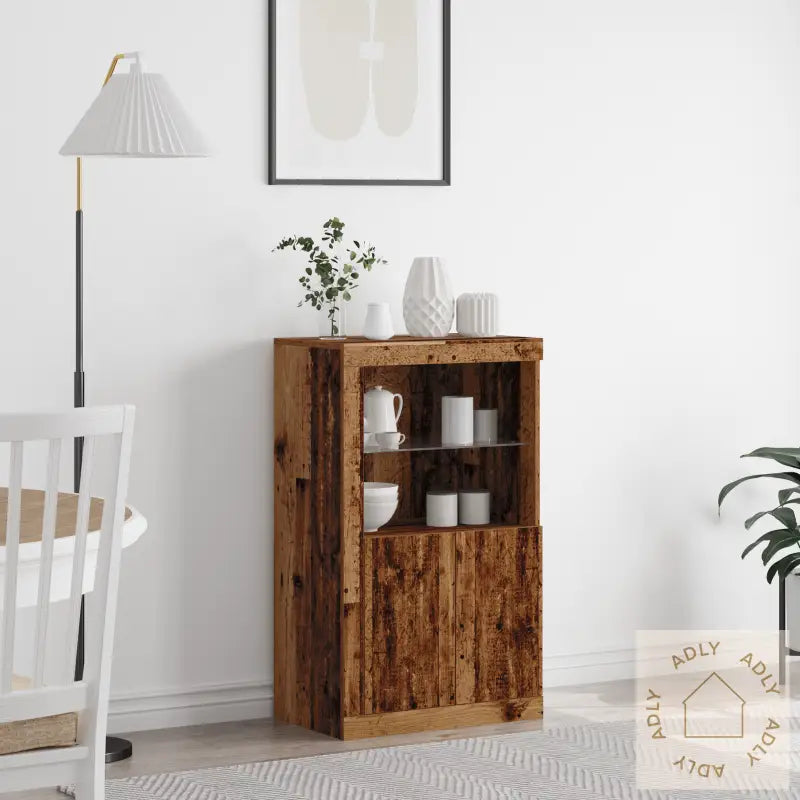 Sideboard Med Led Lys Gamle Tre 60,5X37X100 Cm