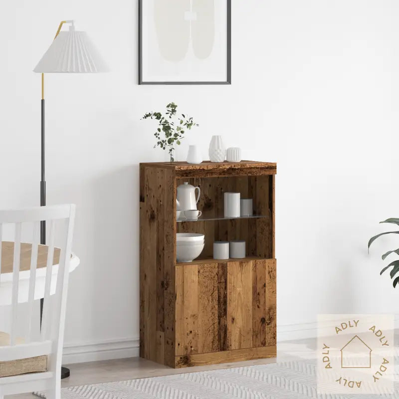 Sideboard Med Led-Lys Gamle Tre 60X37X100 Cm