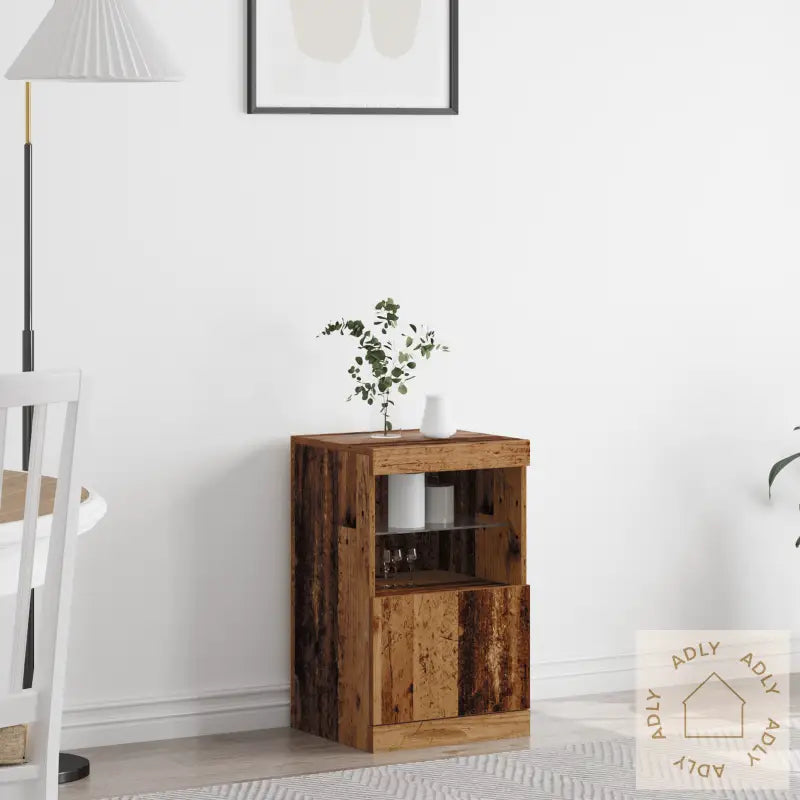 Sideboard Med Led Lys Gamle Tre 41X37X67 Cm