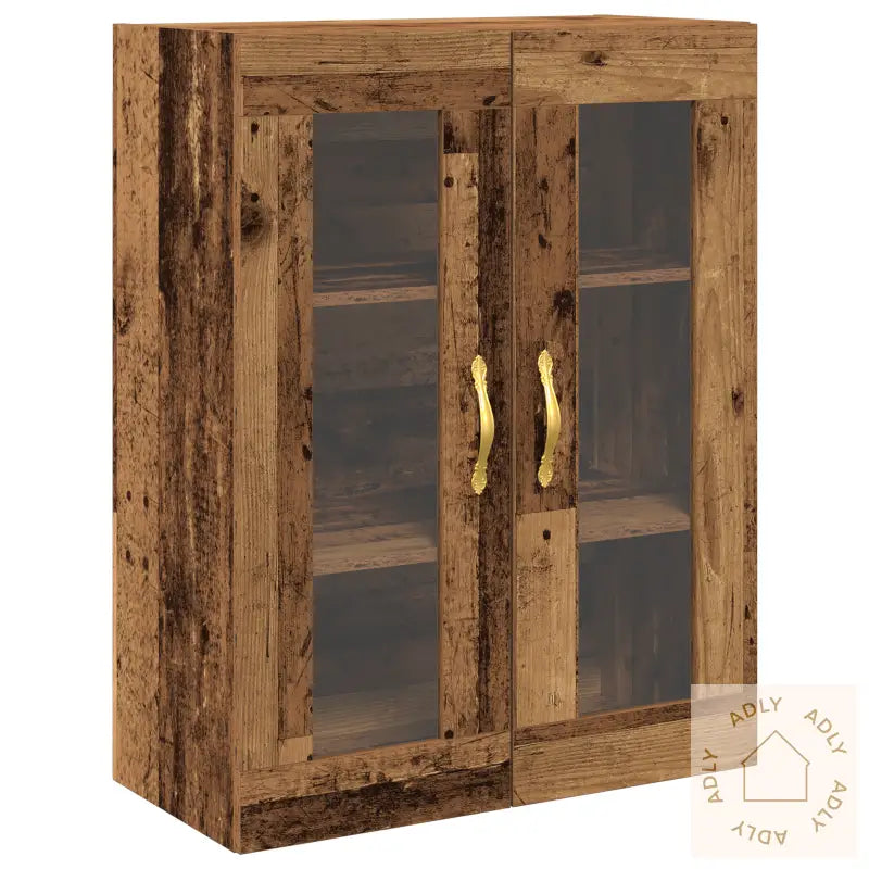 Vegghengt Skap Med Glassdører Gamle Treverk 69,5X34X90 Cm