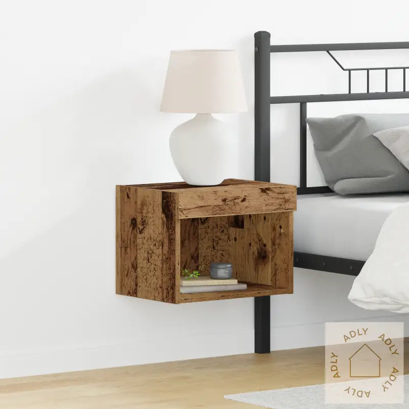 Veggskap Med Led-Lamper Gamle Treverk 40X30X30 Cm