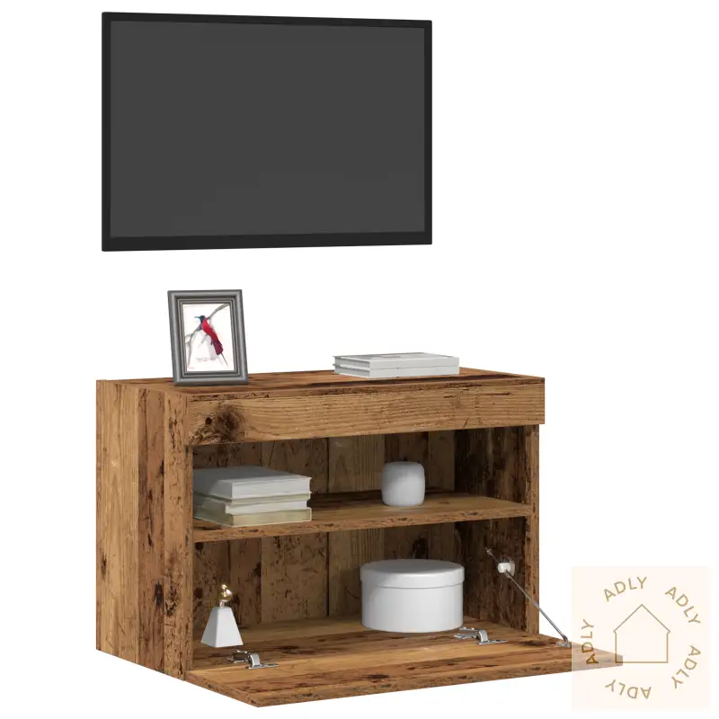 Tv Veggskap Med Led Lys 2 Stk Gamle Tre 60X30X40 Cm