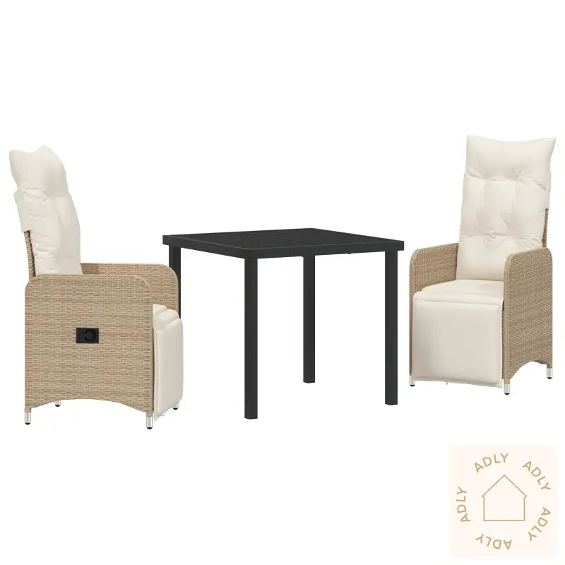 3 Delt Hage Spise Sett Med Puter Beige Poly Rattan