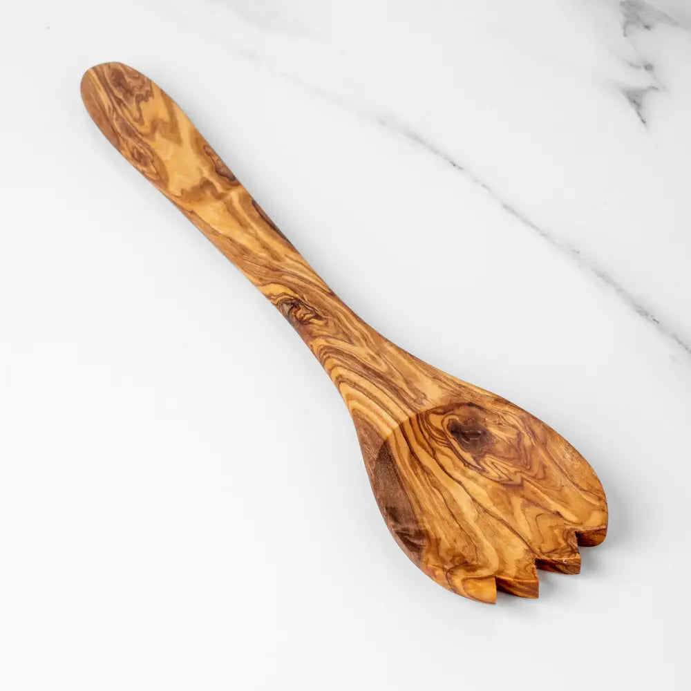 Håndlaget oliventrefjøl salad gaffel for servering 30 cm naturlig tre materiell