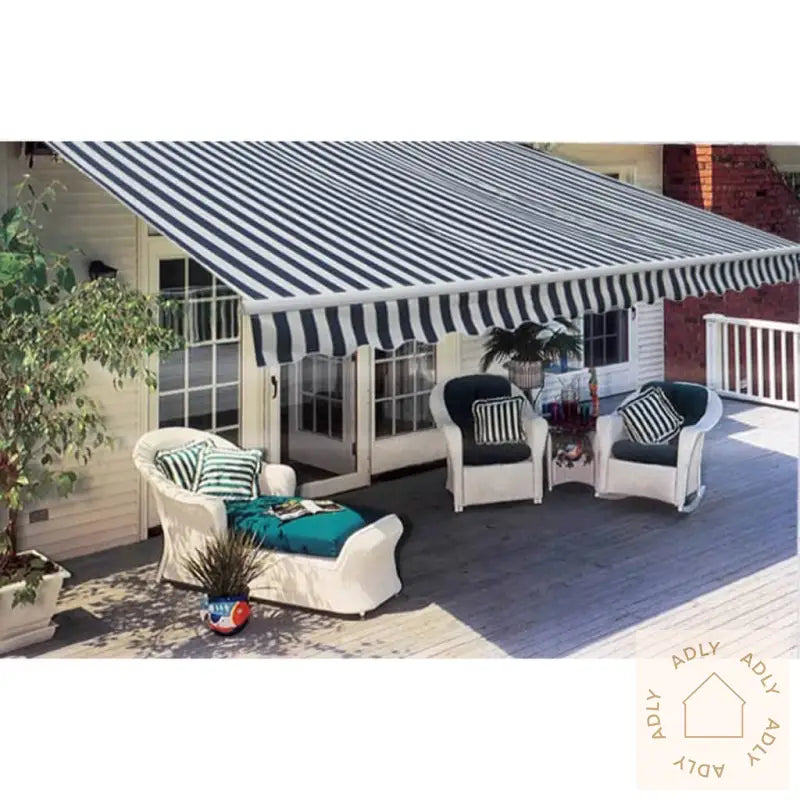 Foldbar Markise Manuell 300 Cm Blå/Hvit