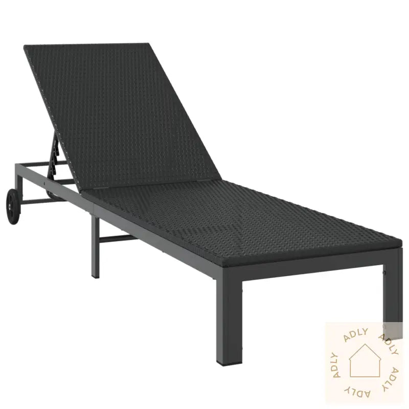 Solseng Med Hjul Svart Poly Rattan