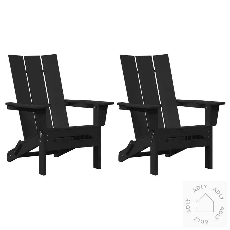 Sammenleggbare Adirondack Stoler 2 Stk Svart 74.5X80.5X90 Cm Hdpe