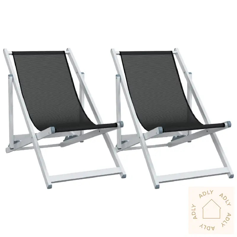 Sammenleggbare Strandstoler 2 Stk Svart Aluminium Og Textilene