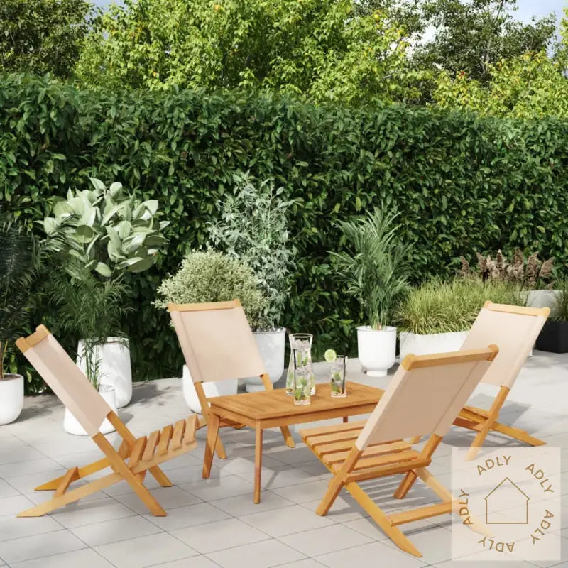 Sammenleggbare Hagestoler 4 Stk Beige Stoff Og Heltre