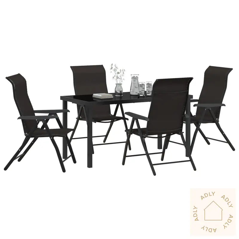 5 Delt Hage Spisestue Sett Svart Poly Rattan
