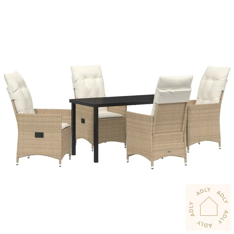 5-Delers Hage Spisebord Med Puter Beige Poly Rattan