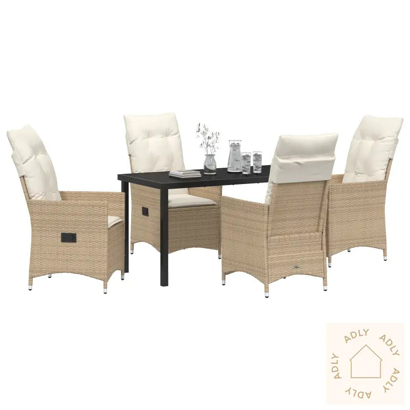 5-Delers Hage Spisebord Med Puter Beige Poly Rattan