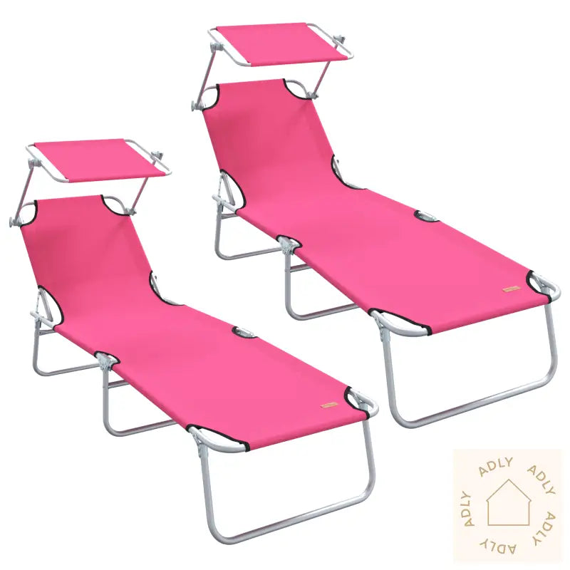 Sammenleggbare Solstoler 2 Stk Med Parasoll Rosa 600D Oxford-Stoff