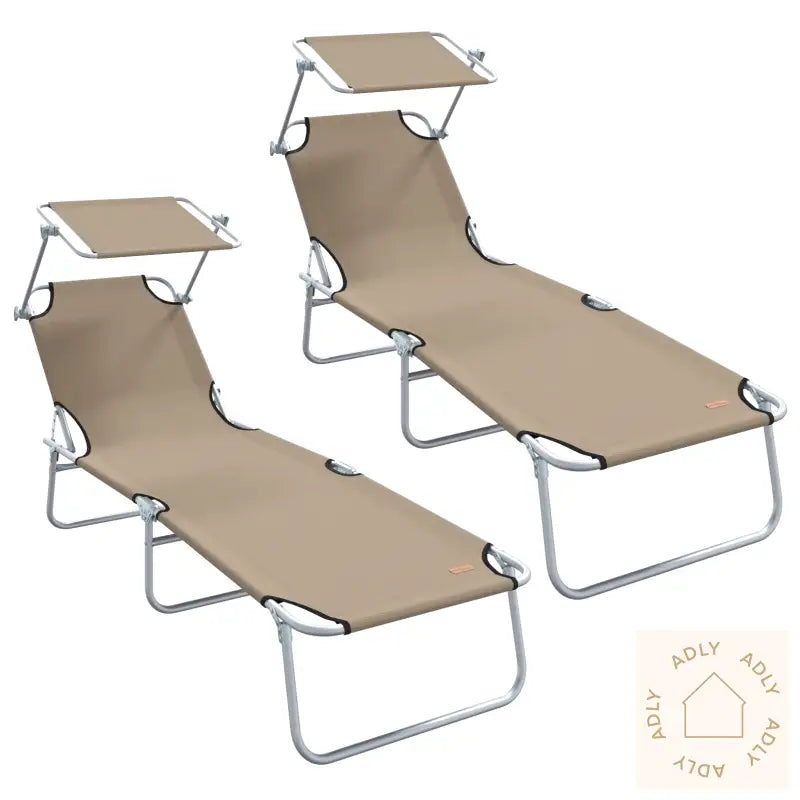 Sammenleggbare Solstoler 2 Stk Med Parasoll Taupe 600D Oxford Stoff
