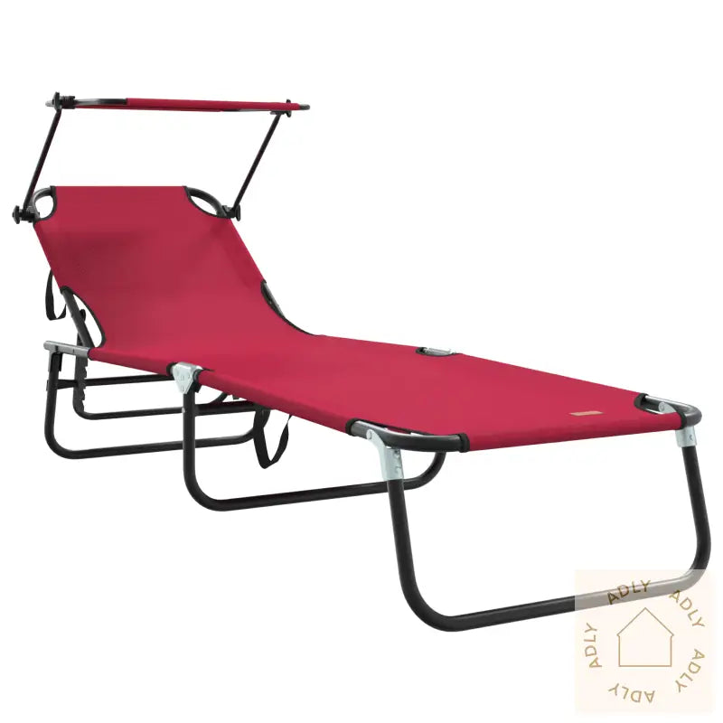 Sammenleggbare Solstoler 2 Stk Med Markise Rød 600D Oxford-Stoff