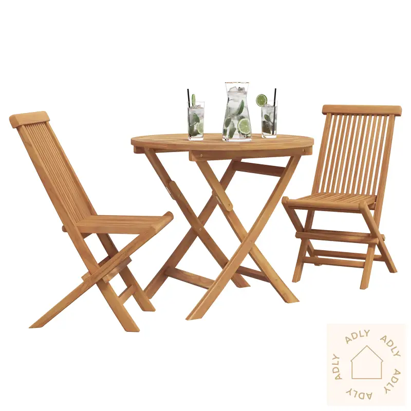 3-Delt Sammenleggbart Hage Bistro-Sett I Solid Akasietre