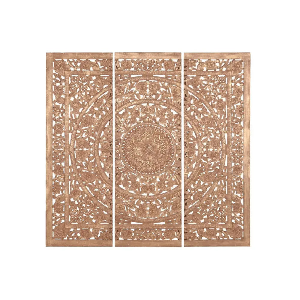 Carved wooden wall art triptych gyllen naturell for Senge GAVL Home Esprit decor