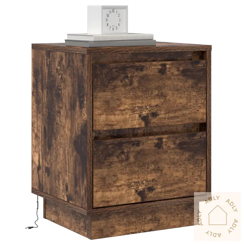 Sengebord Med Led-Lamper 2 Stk Røykfarget Eik 39X34.5X50 Cm