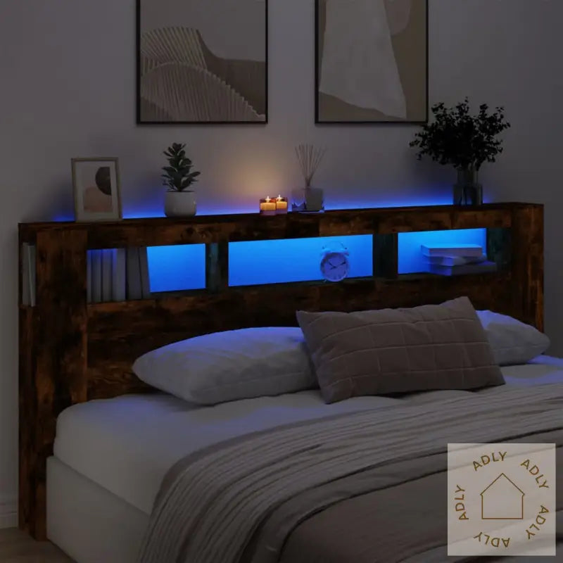 Sengegavl Med Led Røkt Eik 220X18,5X103,5 Cm Konstruert Tre