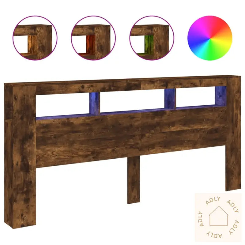 Sengegavl Med Led Røkt Eik 220X18,5X103,5 Cm Konstruert Tre