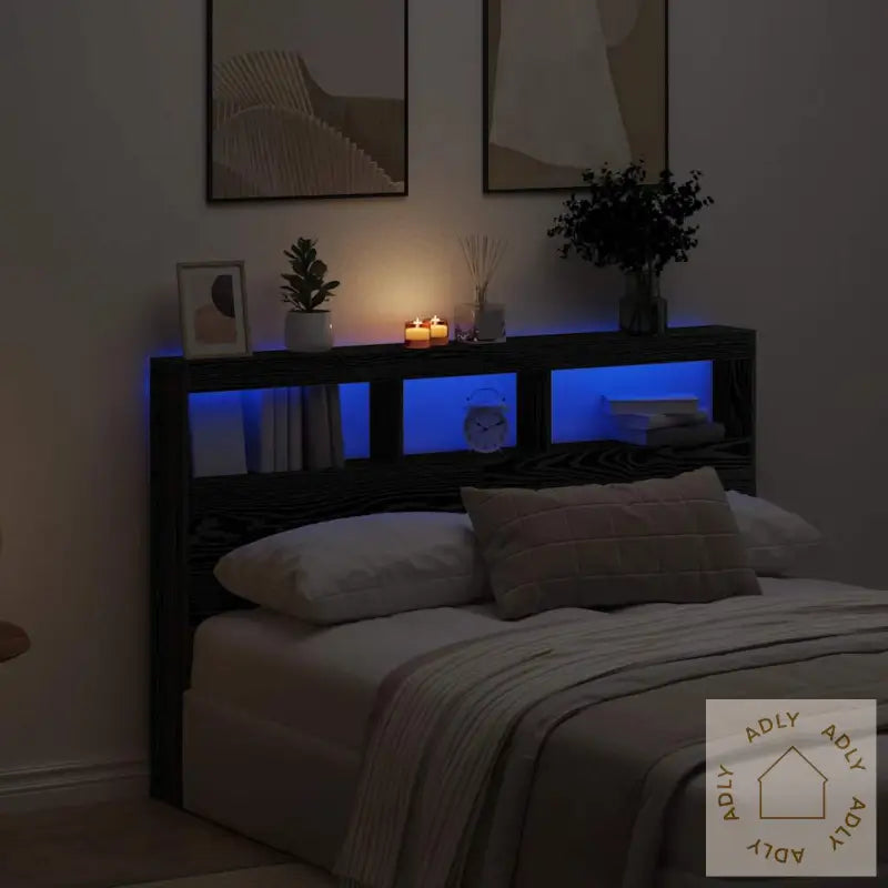 Hodegavl Skap Med Led Svart Eik 160X17X102 Cm