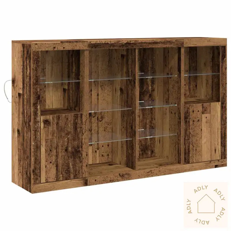 Sideboard Med Led-Lamper Gammelt Tre 163X37X100 Cm
