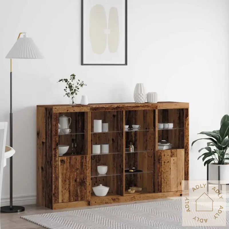 Sideboard Med Led-Lamper Gammelt Tre 163X37X100 Cm