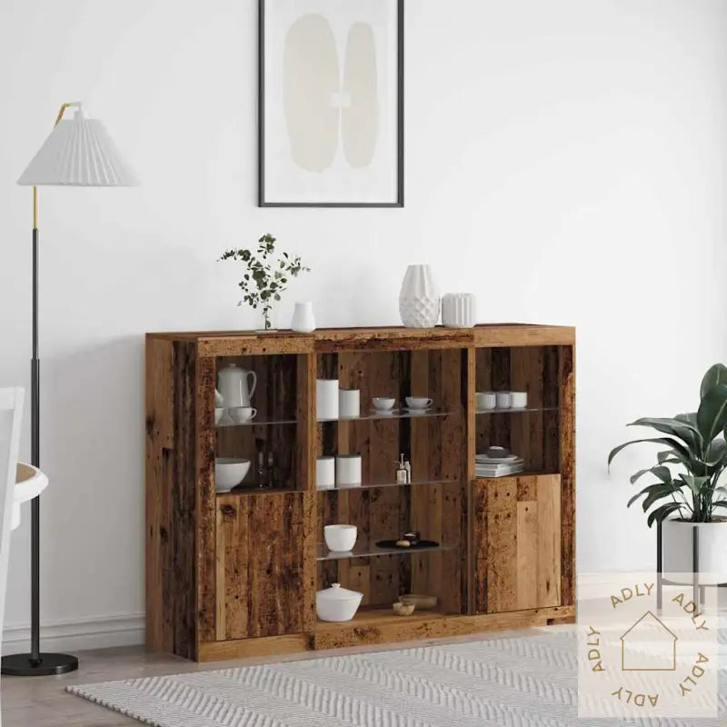 Sideboard Med Led-Lamper Gamle Tre 143 X 37 X 100 Cm Ingeniørtre