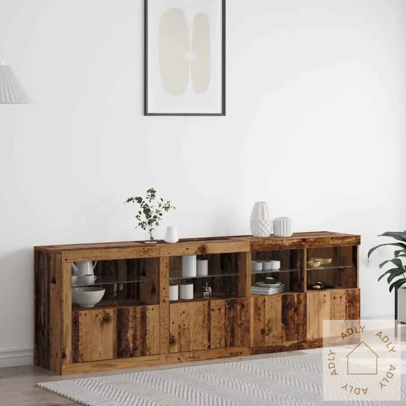 Sideboard Med Led-Lamper Slitt Tre 202X37X67 Cm Laget Tre