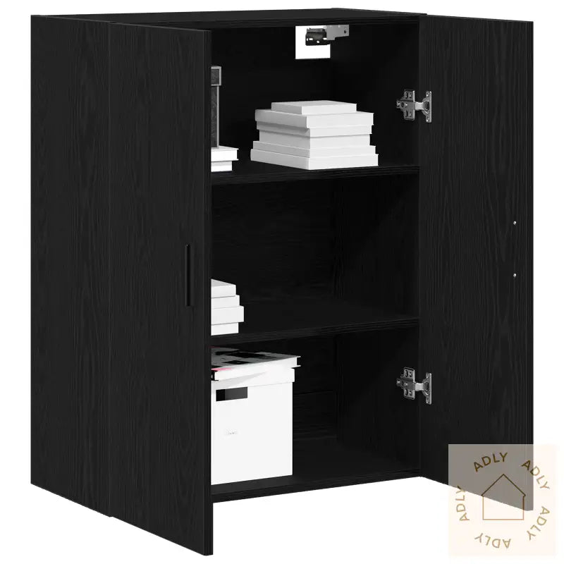 Vegghengtskap Svart Eik 69,5X34X90 Cm Laget Av Tre