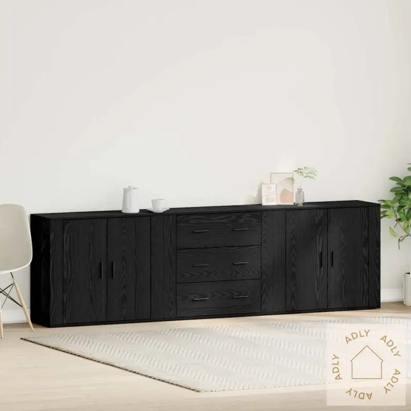 Sideboards 3 Stk Svart Eik Konstruert Tre