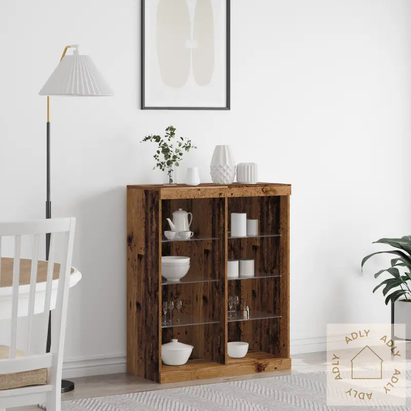 Skjenk Med Led Lys Gamle Tre 41X37X100 Cm