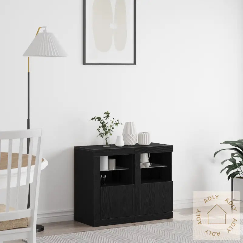 Sidekabinetter Med Led-Lys 2 Stk Svart Eik 41X37X67 Cm