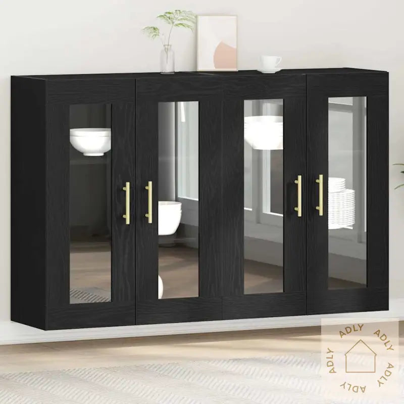 Vegghengte Skap 2 Stk Svart Eik 69,5 X 34 X 90 Cm Konstruert Tre
