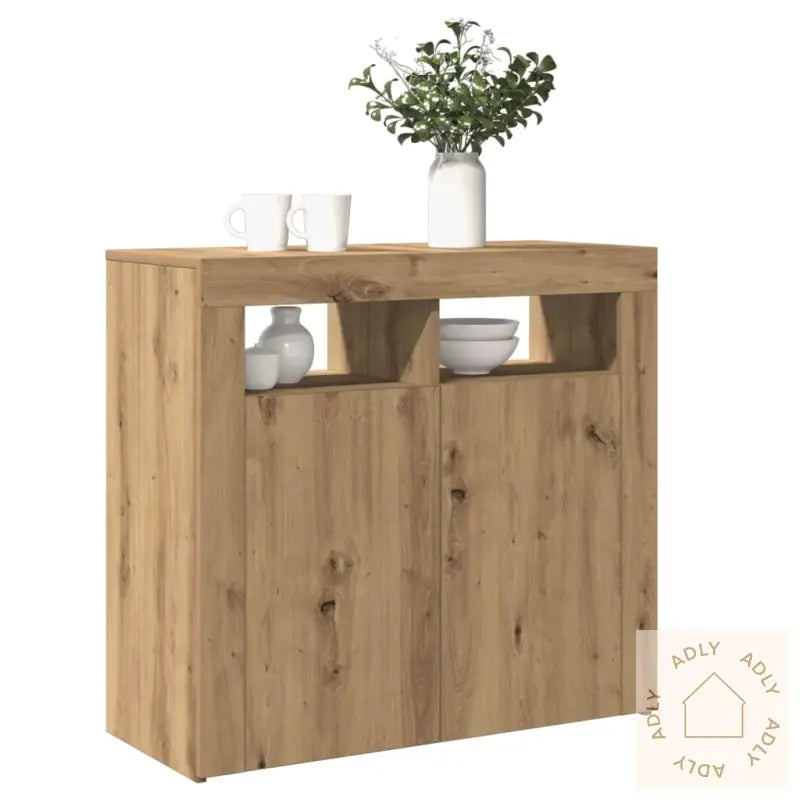 Skjenk Med Led-Lys Artisan Eik 80X35X75 Cm Konstruert Tre