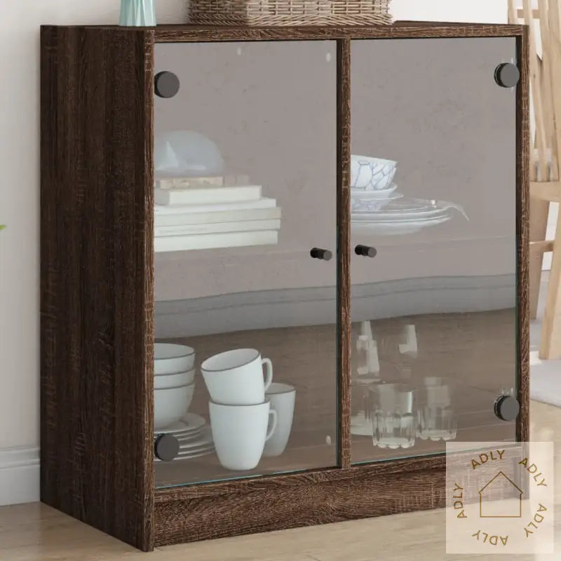 Sideskap Med Glassdører Brun Eik 68X37X75,5 Cm