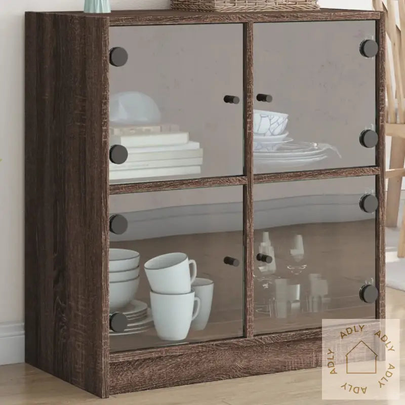 Sideskap Med Glassdører Brun Eik 68X37X75,5 Cm