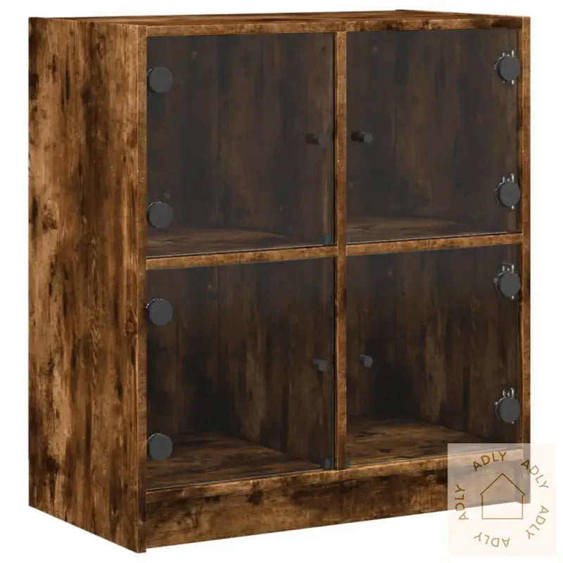 Sideskap Med Glassdører Røkt Eik 68X37X75,5 Cm