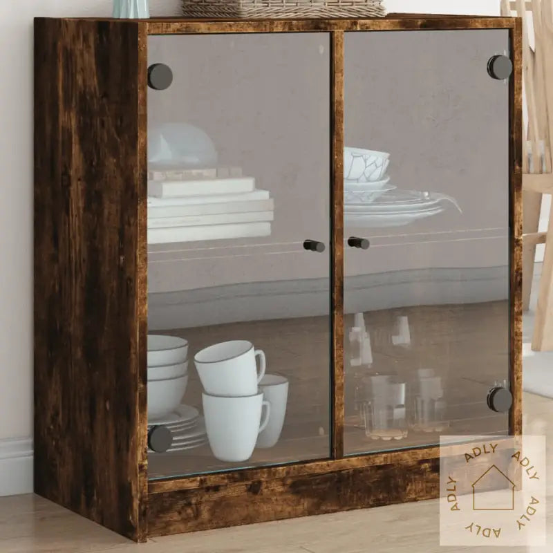 Sideskap Med Glassdører Røkt Eik 68X37X75,5 Cm